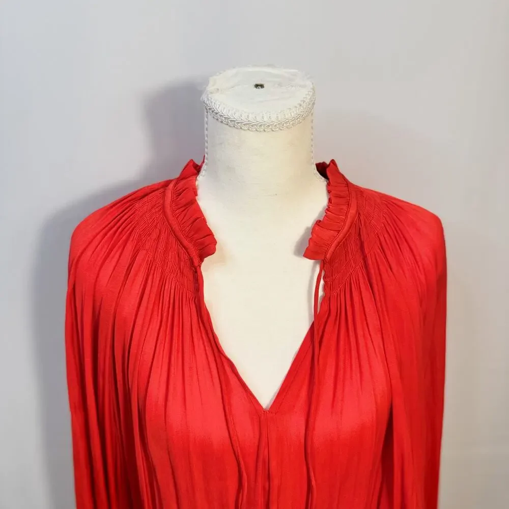 Anthropologie Poppy Mini Dress Red Smocked Medium Cottagecore Coquette Festival - Picture 16 of 16